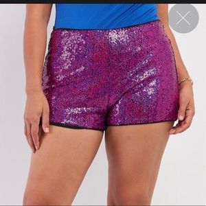 Plus size shiny sequin high waisted mini shorts